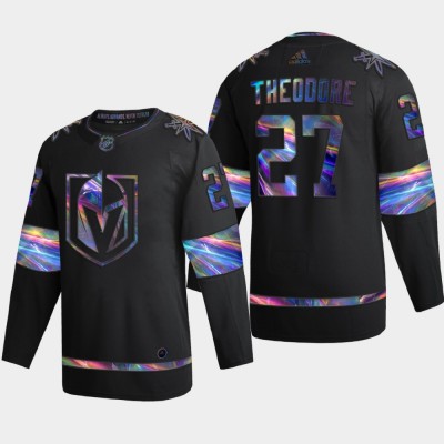 Vegas Vegas Golden Knights #27 Shea Theodore Men's Nike Iridescent Holographic Collection NHL Jersey Black